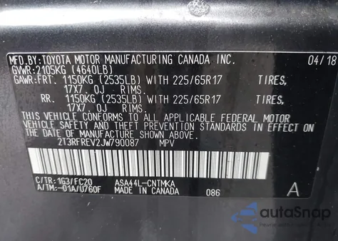 2018 Toyota Rav4 Xle z USA, uszkodzony, nr VIN 2T3RFREV2JW790087